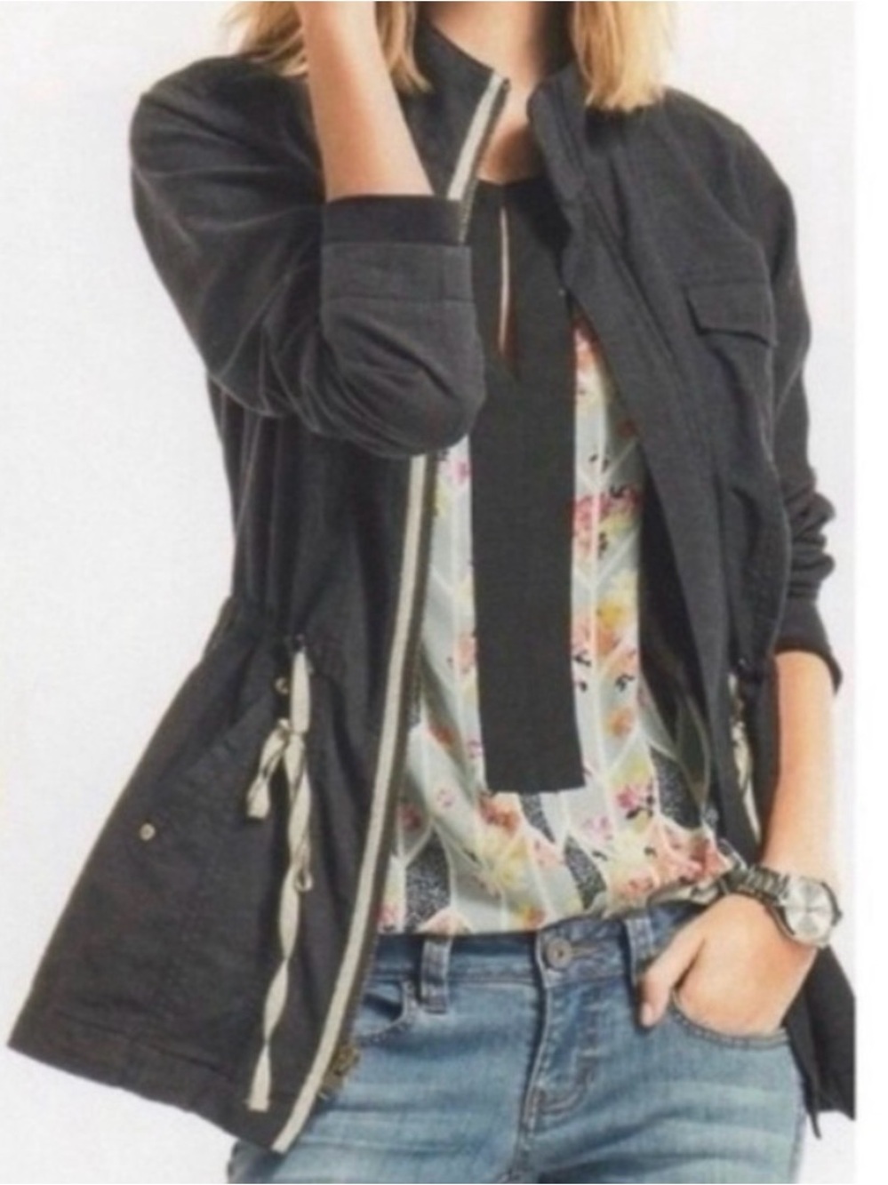 CAbi Charcoal Weekend Utility Jacket with Drawstring Waist